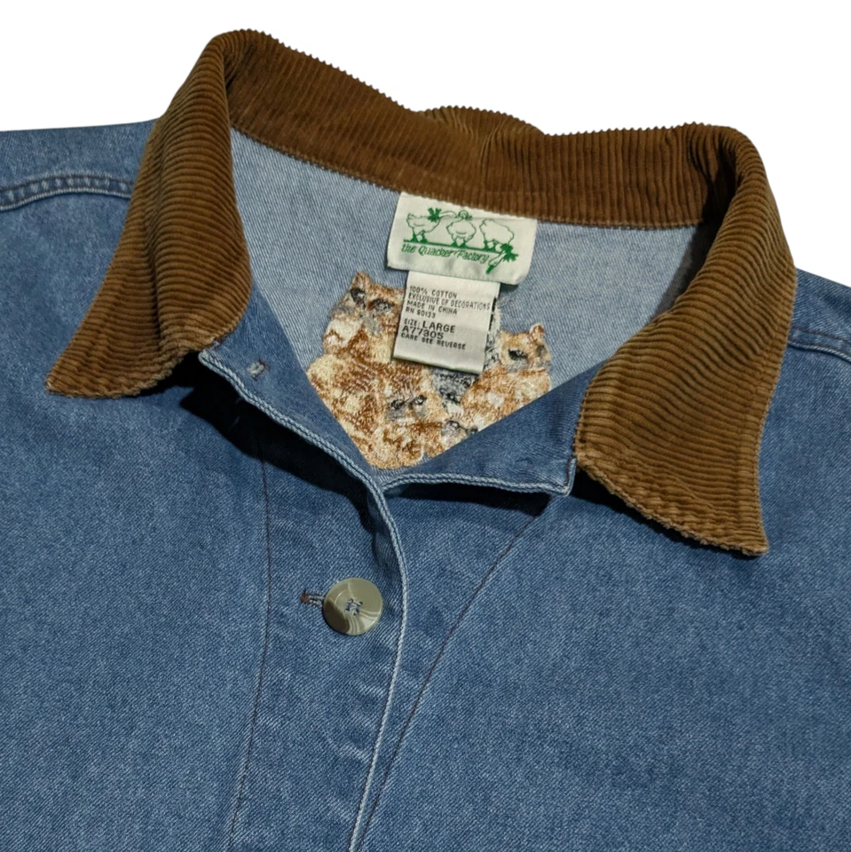 Abrigo de granero vintage de mezclilla de los años 90 para mujer grande gato bordado cuello de pana Foto 4 de 4