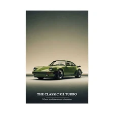 Porsche 911 Turbo Poster – Classic Vintage Green Wall Art, 930 Style