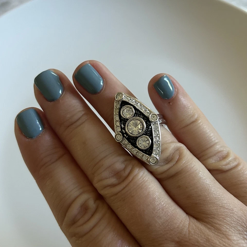 Lia Sophia “Surge”  Cubic Zirconia & Crystals Silver Tone Statement Ring Sz 7 - Image 2 of 4