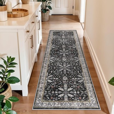 2x6 Kitchen Runner Rug Boho Vintage Non Slip Washable Hallway Carpet Neutral