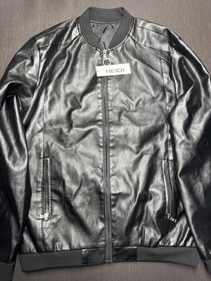   Leather Bomber Jacket   Black   Size XL (fits L ) 