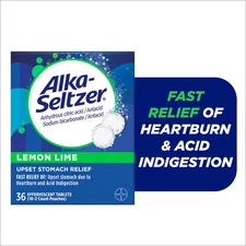 Alka-Seltzer Heartburn Relief Effervescent Tablets Lemon Lime 36 Ct Fast Acting