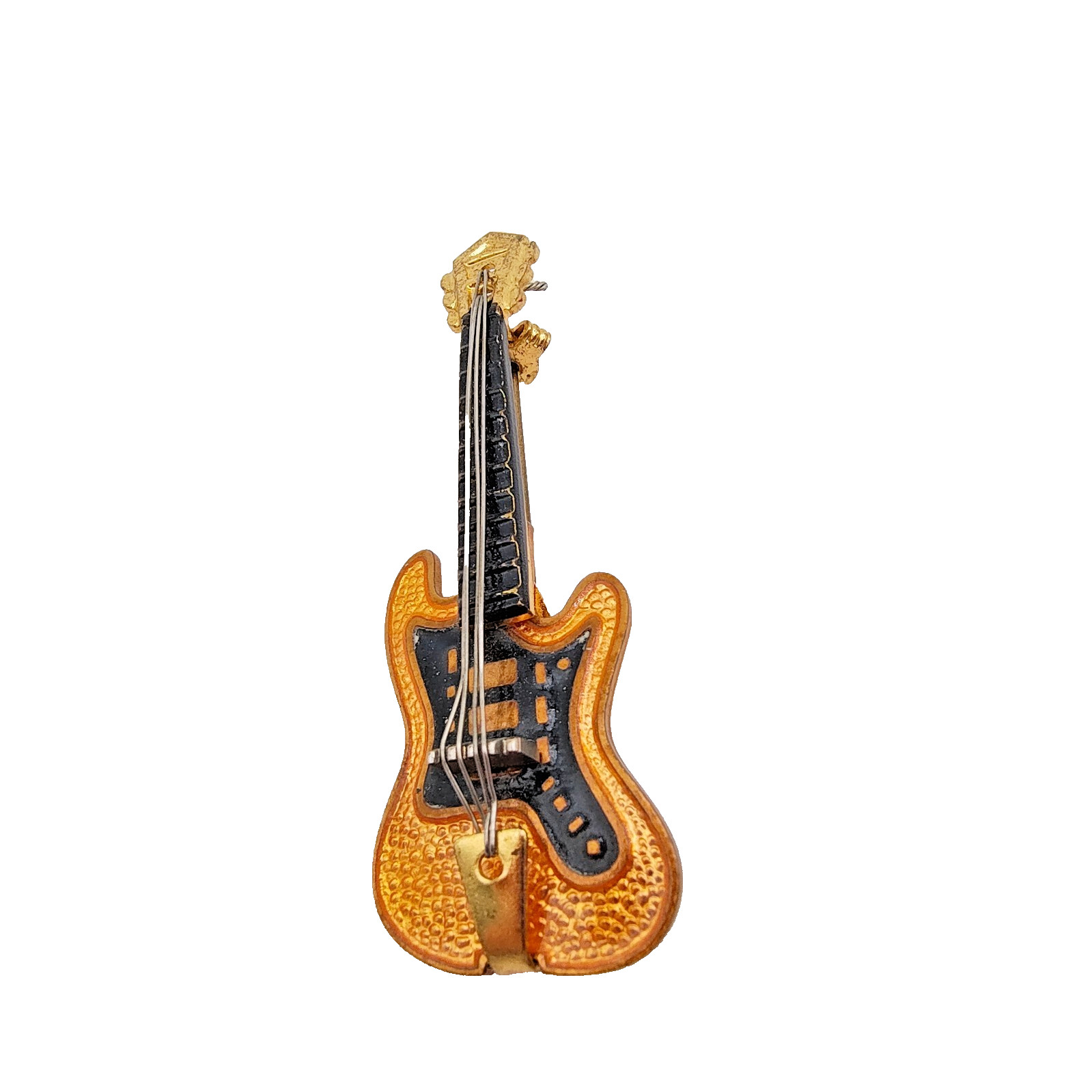 Vintage Western Germany Guitar Brooch Pin Gold Tone Enamel Signed Instrument
