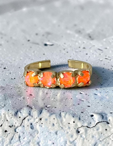 Designer Signed Sorrelli Adjustable Ring Crystal Electric Orange Collection