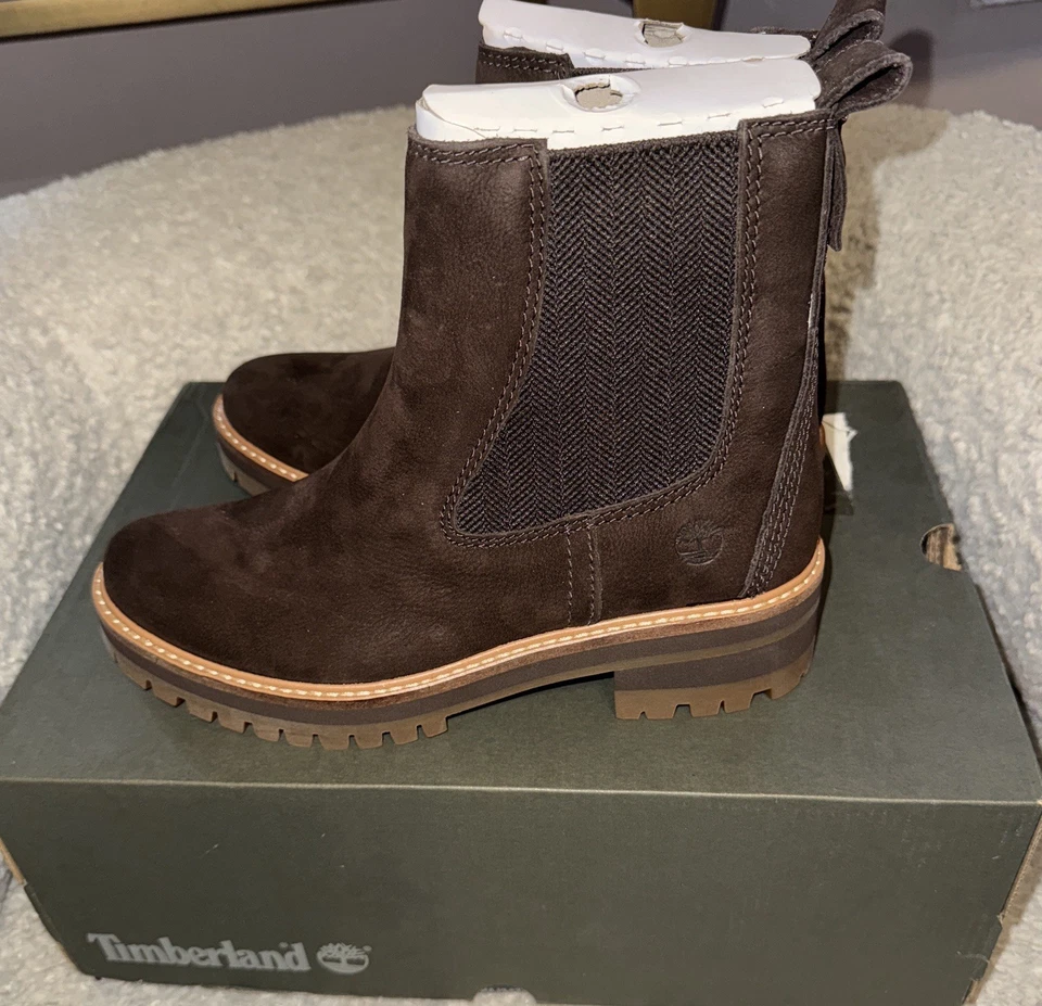 Timberland Womens Courmayeur Valley Chelsea Brown Nubuck Leather Ankle Booties 7 - Image 4 of 4