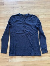 American Giant Shirt Black Mens Large Henley Long Sleeve Cotton Made In USA