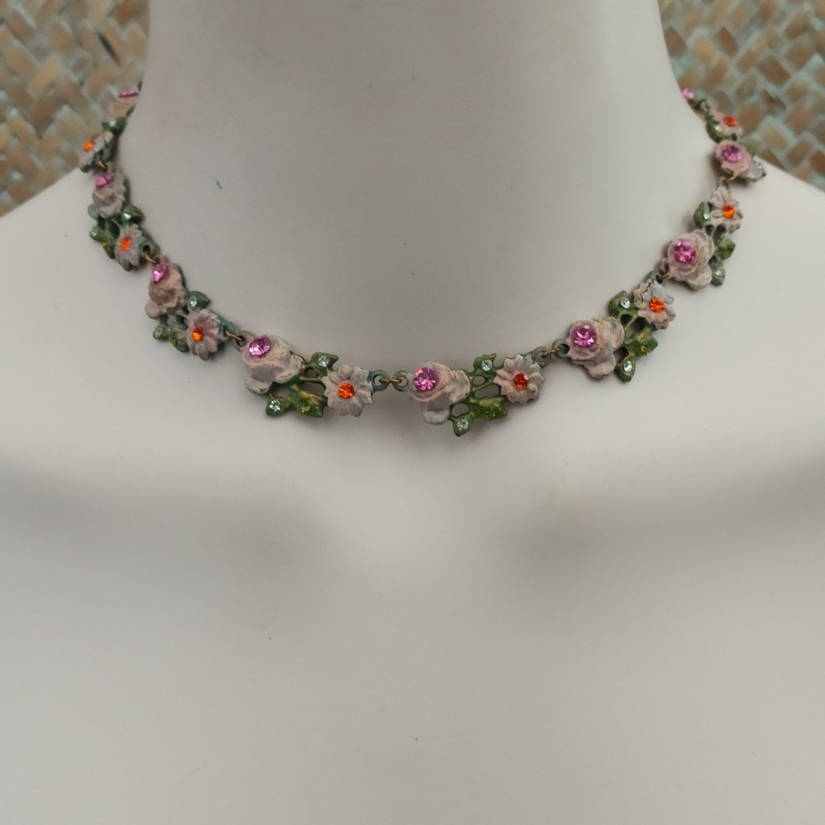 Michal Negrin Floral Crystal Necklace Fairycore Romantic Pink