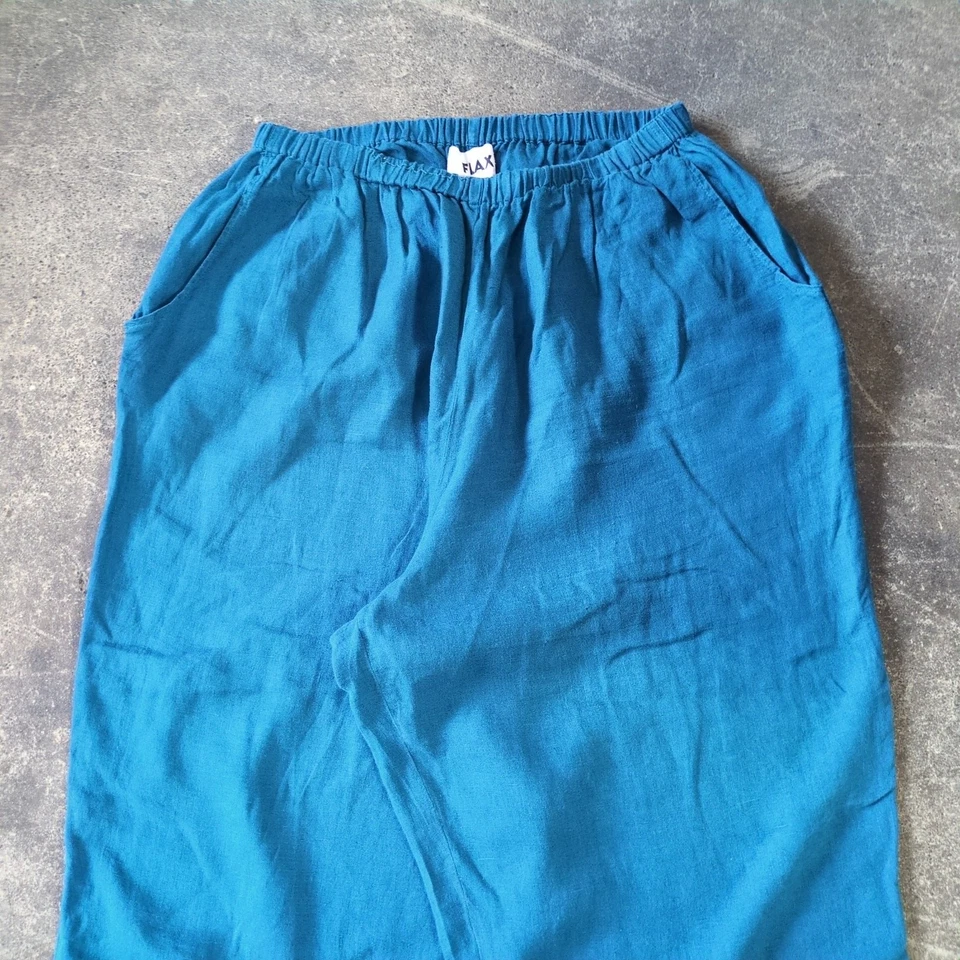 Pantalones de pierna ancha de lino FLAX vintage para mujer talla 2X 2G azul verde azulado corte barril suelto Foto 2 de 4