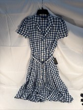 Polo Ralph Lauren blue and white gingham linen midi shirt dress Size 0