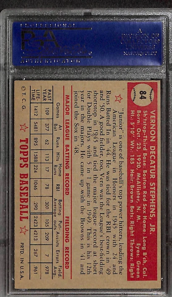 1952 TOPPS #84 VERN STEPHENS PSA 7 NM 31867148 - Image 2 of 3