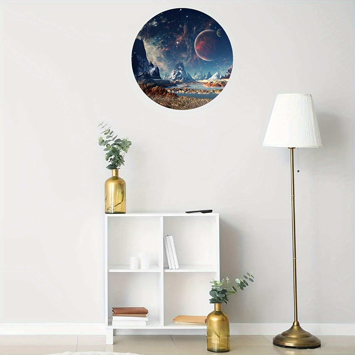 Space Planets Mountains Landscape Minimalist Round Wall Art