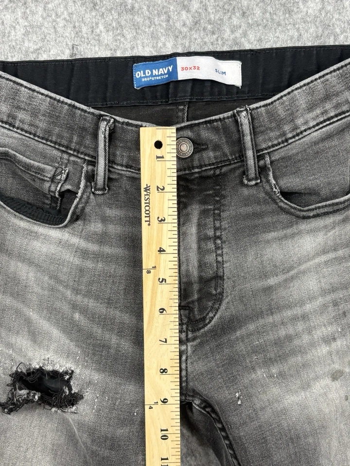 Old Navy Men's Faded Black Slim 360° Tech Stretch Distressed Jeans Size 30x32 - Image 3 of 4