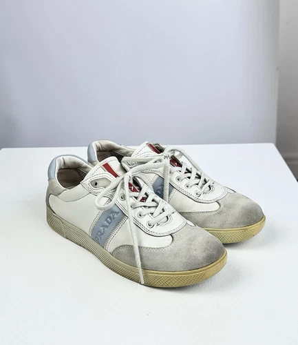 Sneakers Prada Sport in pelle e camoscio bambino blu bianco taglia 37 autentiche vintage