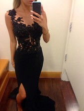 Black Lace Evening Dresses Arrival Scoop Mermaid Floor Length Long With Split