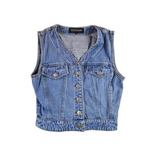Guess Collection Denim Vest Women's XS Blue Snap Front Cropped Made USA