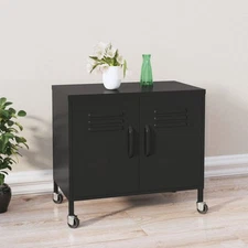 Storage Cabinet Black Steel Small Lockable wheels