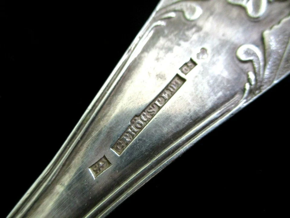 GRAN MONEDA ANTIGUA DE 1800/CUCHARA DE SERVIR de plata esterlina firmada C.HOGSTEDT Foto 3 de 4