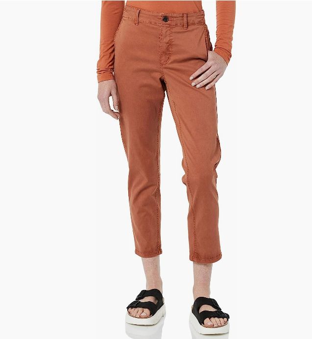 Amazon Essentials Womens Stretch Chino Ankle Length Trousers, Size L Rust Orange