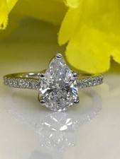 1.5ct Pear Cut Simulated Diamond Accents Solitaire Ring 14k White Gold Plated