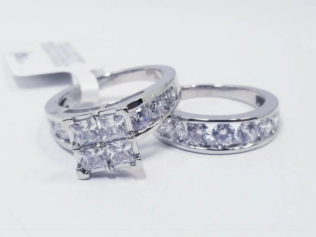 JTV Cubic Zirconia Rhodium Over Sterling Silver Ring With Band