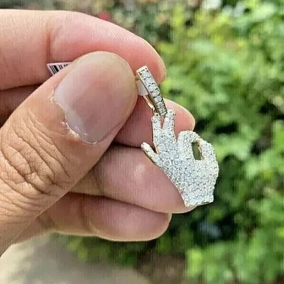 Round Simulated Diamond 925 Silver Unisex Charm Pendant 14k Yellow Gold Plated