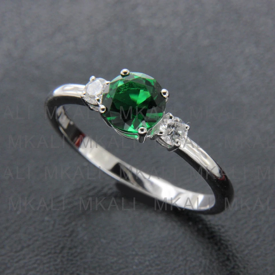 1Ct Emerged Round Cut Lab Created Half ET Three Stone Ring 14k White Gold Finish - Изображение 2 из 4