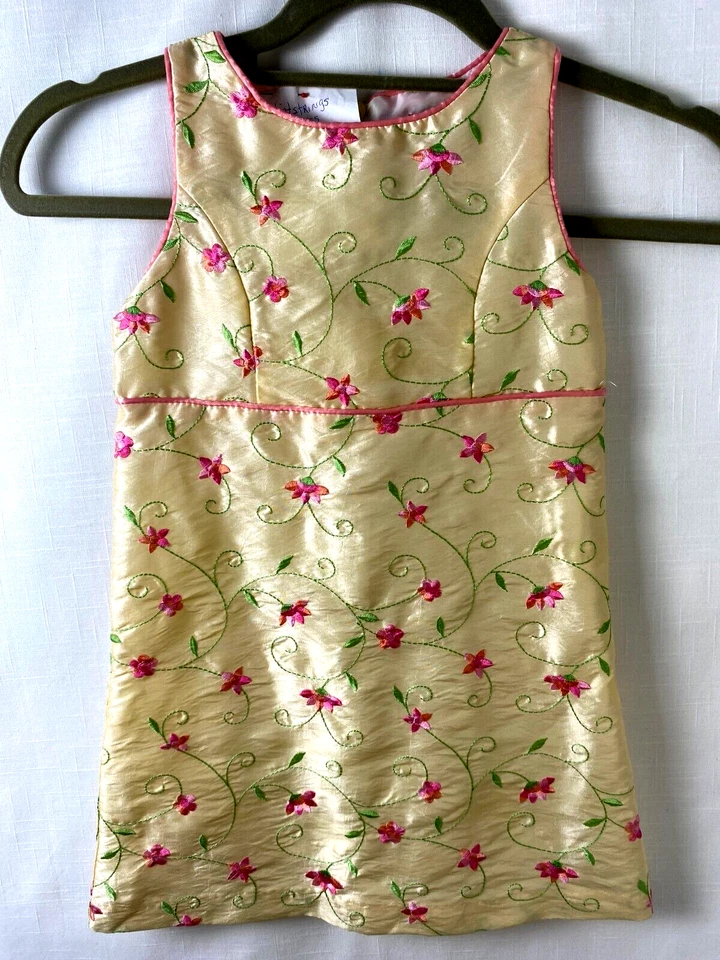 Hartstrings Embroidered Floral Yellow Toddler Short Sleeve Dress Lined Size 4 - Image 3 of 4