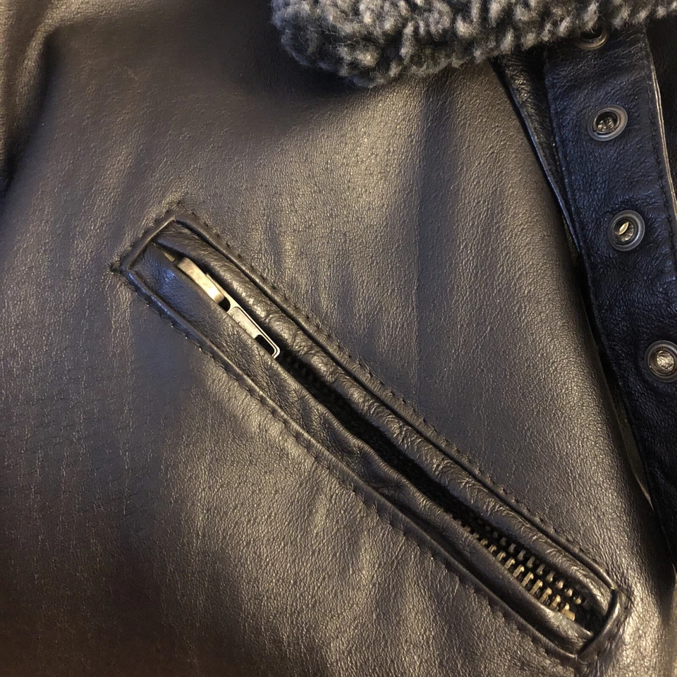 女式中号 Lg 大号 100% 真皮夹克羊毛衬里棕色温暖二手状况完好 — 第 4/4 张图片