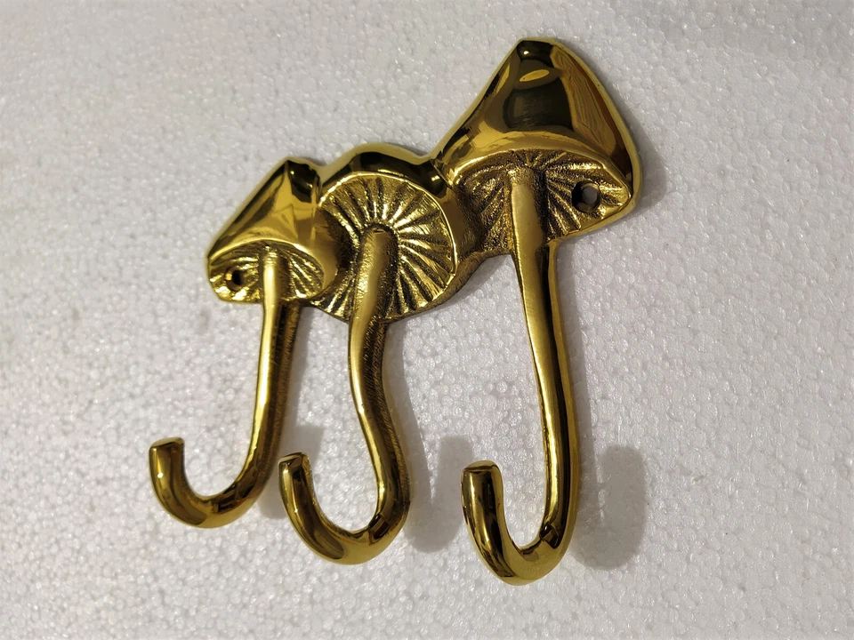 Lot of 3 Brass Mushroom Wall Mount Hooks Decorative Key Rack - Image 4 of 4