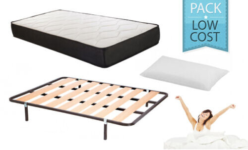 Pack LowCost 90x190 descanso completo: colchón visco, somier, patas y almohada