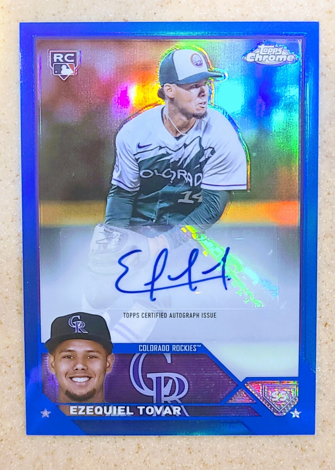 2023 Topps Chrome Update Ezequiel Tovar BLUE REFRACTOR AUTO RC #/150 #AC-ET COLO