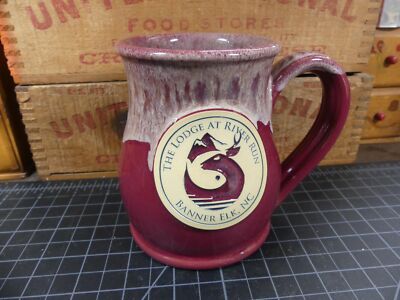 Deneen Pottery Banner Elk NC Lodge Coffee Mug Maroon Drip Glazed Pottery