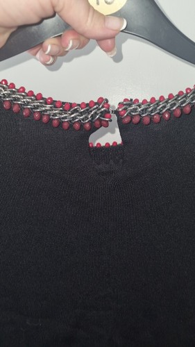Zara Black Jumper Top Sweater Chain Beaded Embellished Collar Fine Knit L LARGE - Picture 7 of 11