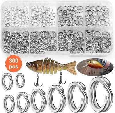MARKENLOS 300 Stk Sprengringe Edelstahl Angel Splitringe Spaltringe Angeln, Silve 3mm-8mm