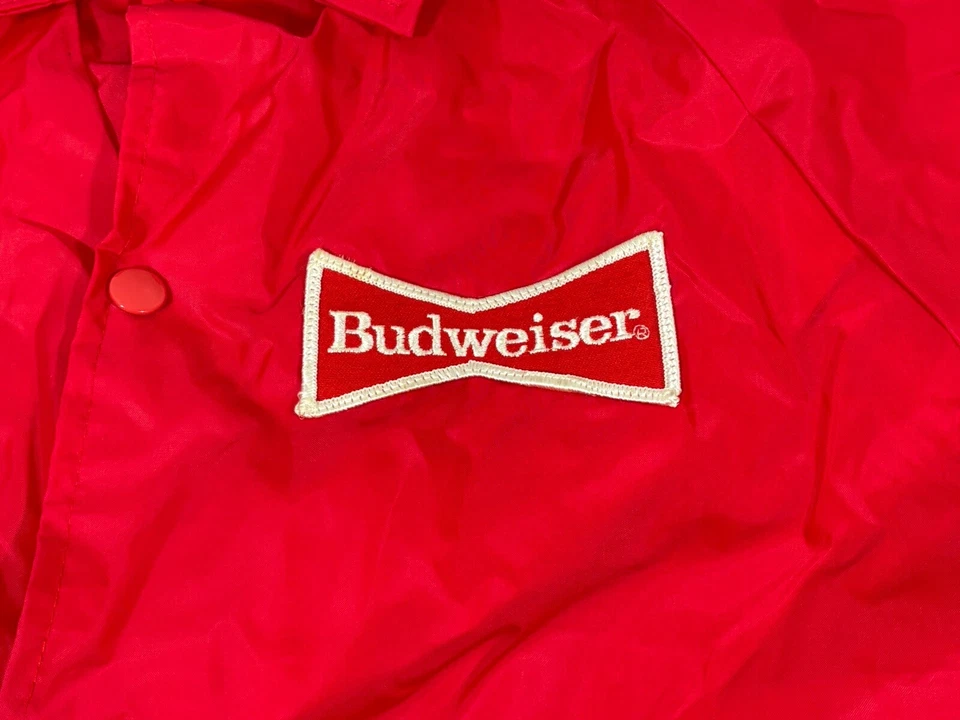 Vintage Cardinal Budweiser Windbreaker Jacket Red Snap Nylon XL VTG Beer - Image 4 of 4