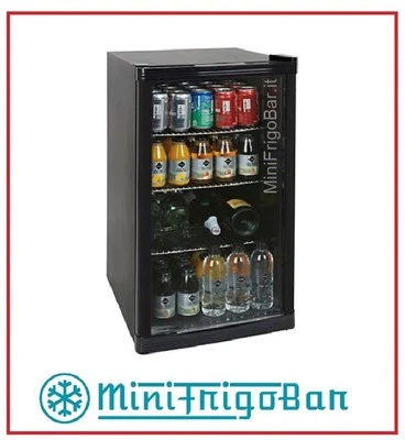 MINIFRIGOBAR Mini Frigo con Anta in Vetro Bar Vetrinetta per Bibite Vetrina Nero da Porta x