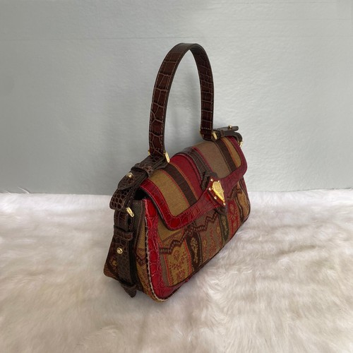 ETRO Red Multicolor Canvas Leather Shoulder Bag - Picture 2 of 12
