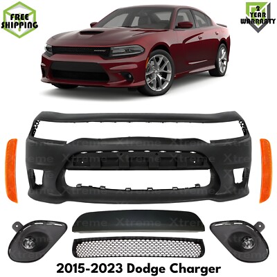 Front Bumper Cover Paintable & Fog Lights Kit For 2015-2023 Dodge Charger