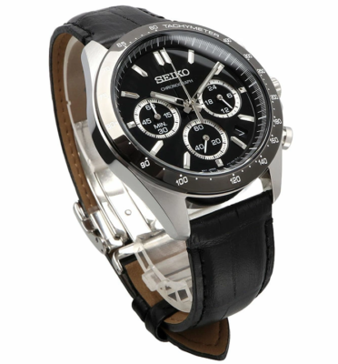 Seiko Spirit SBTR021 Black Dial Leather Band Chronograph Men's