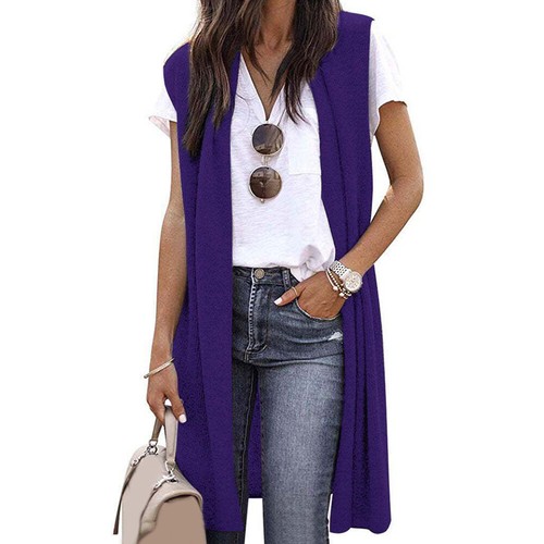 Top Tunic Cardigan Coat Vest Shawl Collar Open Duster Long Sleeveless Women AU! - Bild 11 von 17