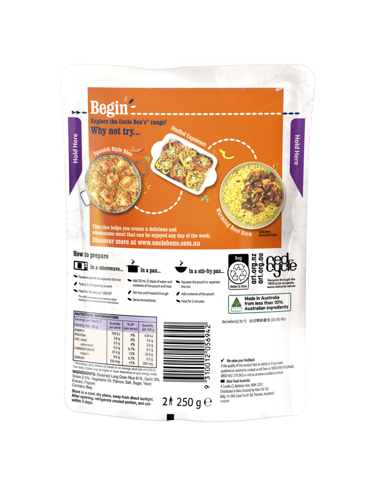 Uncle Bens Roasted Garlic Express Rice 250gm x 6 eBay