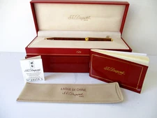 S.T. Dupont Ballpoint Pen Brown Marble Black Ink Gold Trim Chinese Lacquer