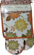 3 pc KITCHEN SET: 1 POT HOLDER, 1 TOWEL, 1 OVEN MITT, MULTICOLOR FLOWERS 6,BH