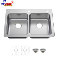 33 In. Drop In 50/50 Double Bowl 18 Gauge Stainless Steel Kitchen Sink FREE SHIP