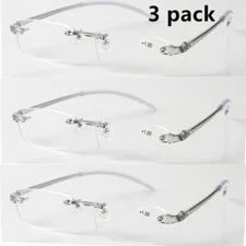 3 PACK TR90 Reading Glasses Elastic Rimless Flexible Eyeglasses 0.5- 4.0 Readers