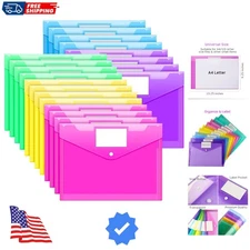 20 Pack Folders Plastic Envelopes, Clear Plastic File Folder for Document, Le...