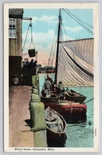 Wharf Scene Gloucester Massachusetts MA 1947 Postcard Linen