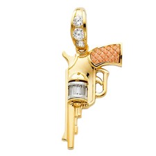 14k Tri-Color Gold Revolver Pistol Gun Pendant Firearm Six Shooter Sidearm Charm