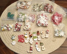 Lot of FUN Mixed Vtg Buttons Holiday Christmas Assorted Materials 