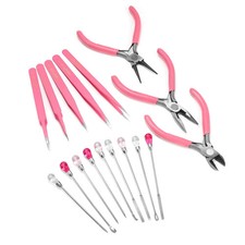 Pliers Set Jewelry Making Tools Kit Pink 6 Style DIY Tweezers Round